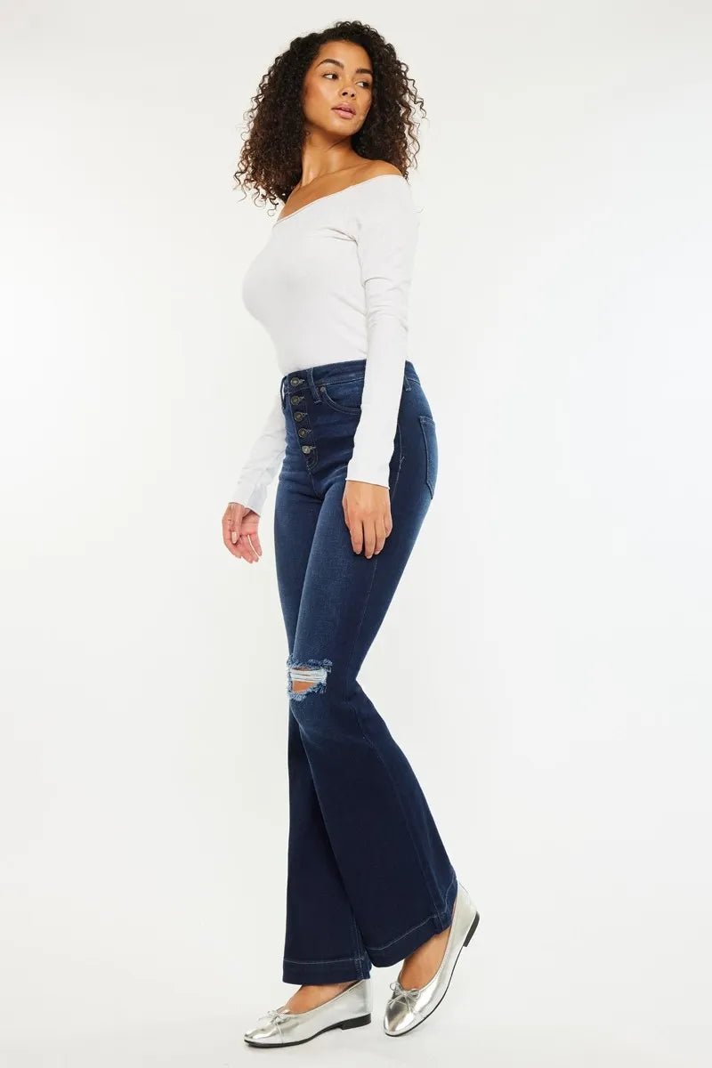 Kancan Button Fly High Rise Distressed Flare Jeans - Bela Fils BoutiqueBela Fils Boutique